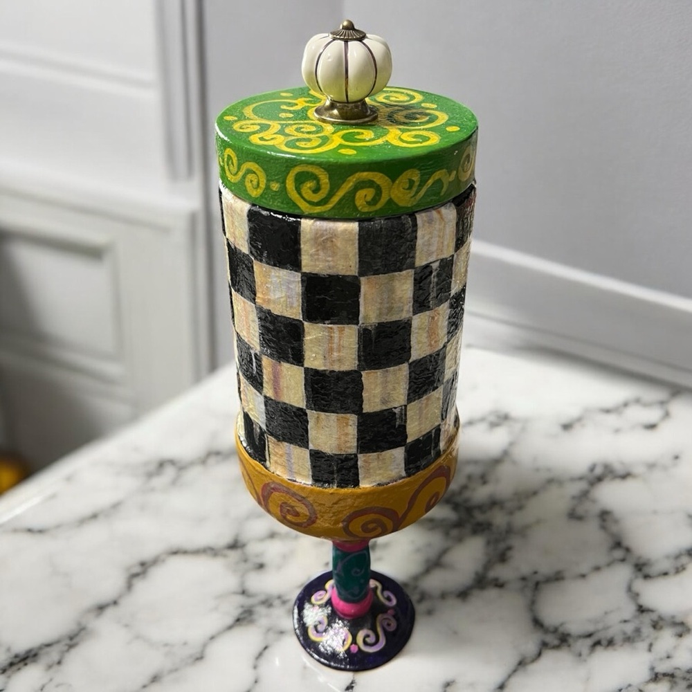 Checkered Decorative Canister with Swirl Design Mackenzie Child Inspired.